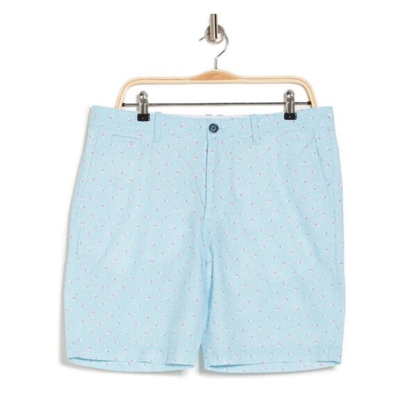 Original Penguin Mens Light Blue Geo Print Pockets Bermuda Shorts Sz 38 New - Picture 1 of 12
